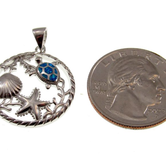 Solid 925 Sterling Silver Opal Sea Life Pendant - Blue or White Opal Gemstone - Picture 5 of 8